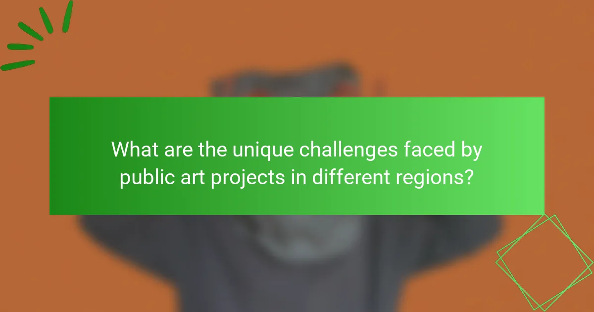 What are the unique challenges faced by public art projects in different regions?